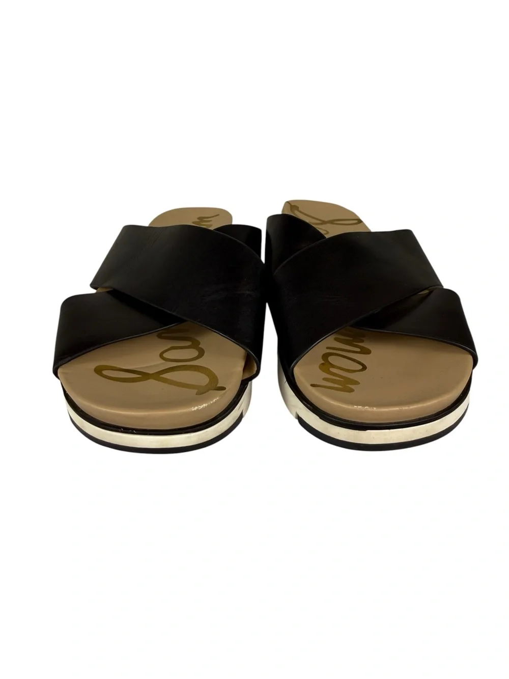 Sam Edelman Audrea Black Leather Criss Cross Slide Sandals Sz 9